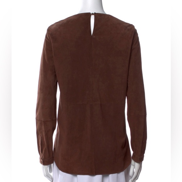 NWT Brunello Cucinelli Rich Brown Italian Leather Suede Shirt Size 40 Women’s - Picture 2 of 13